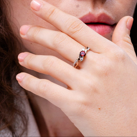 Three Stone Garnet Twisted Band Promise Ring