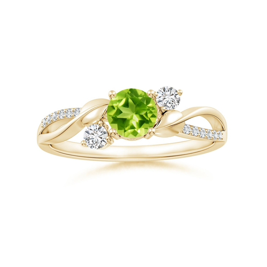 Three Stone Peridot Twisted Band Promise Ring