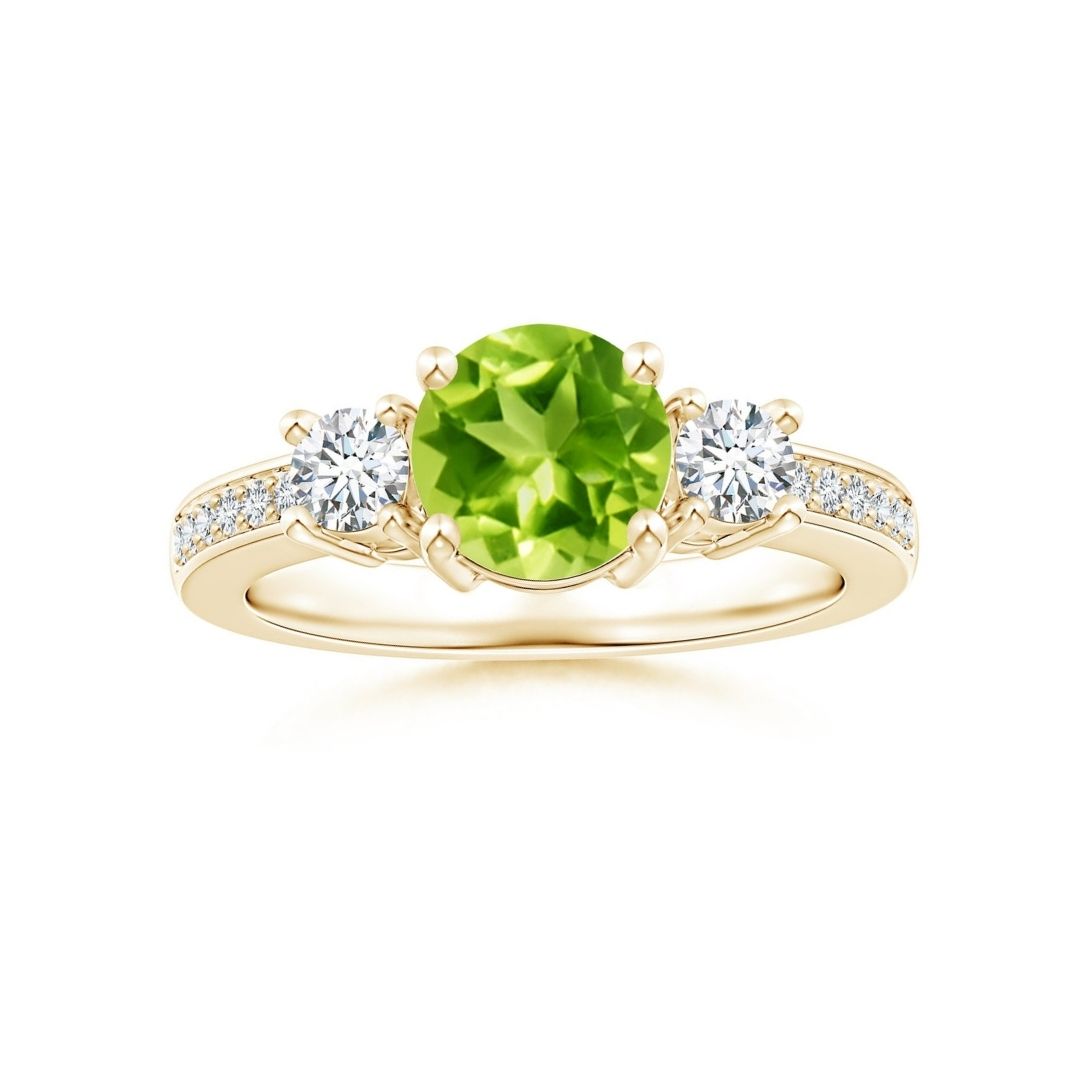 Three-Stone Peridot with Moissanite Accents Engagement Ring