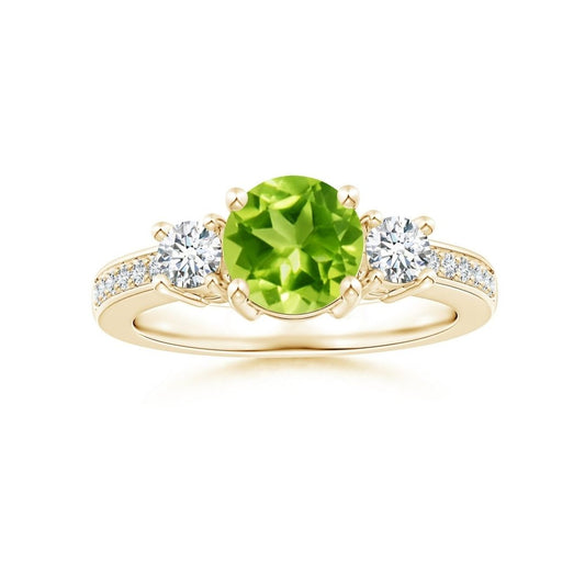 Three-Stone Peridot with Moissanite Accents Engagement Ring