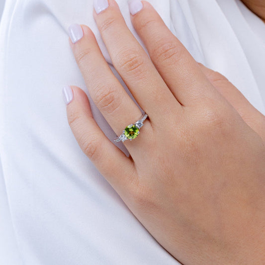 Three-Stone Peridot with Moissanite Accents Engagement Ring