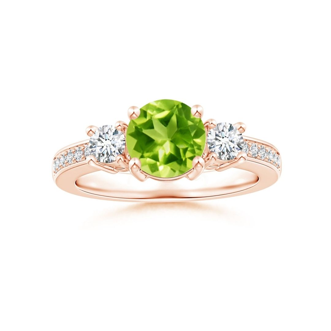 Three-Stone Peridot with Moissanite Accents Engagement Ring