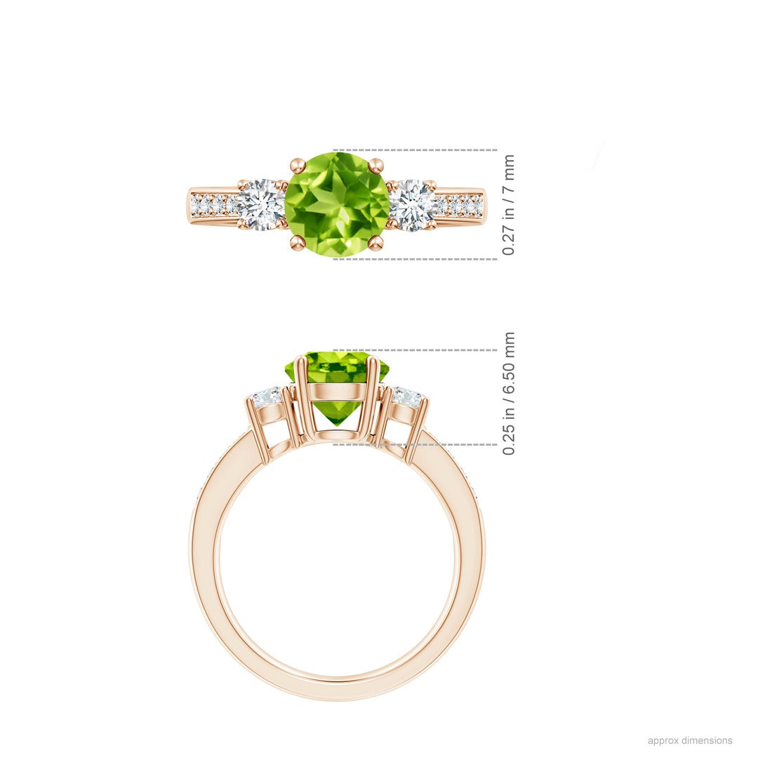 Three-Stone Peridot with Moissanite Accents Engagement Ring