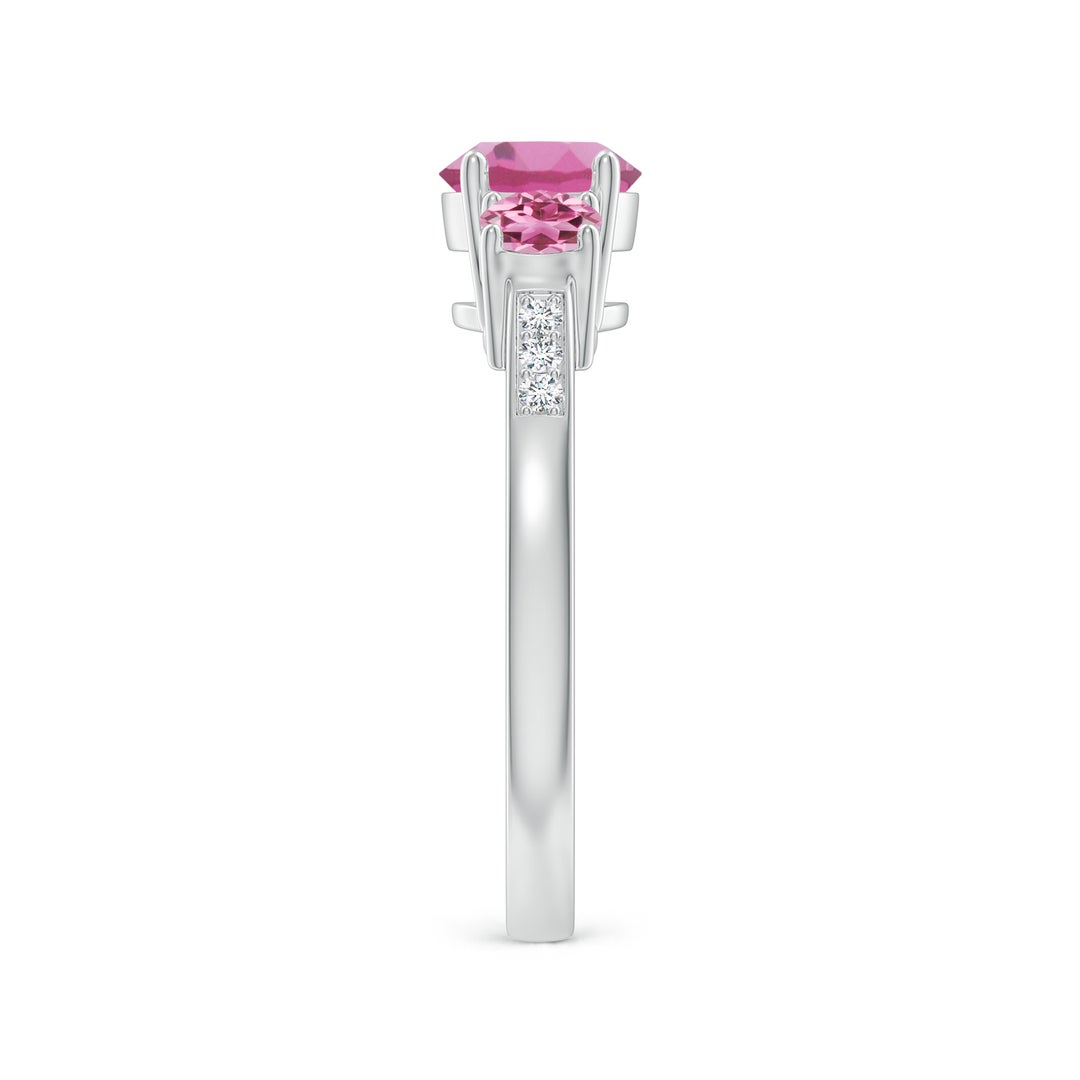 Three-Stone Pink Tourmaline Moissanite Accents Engagement Ring