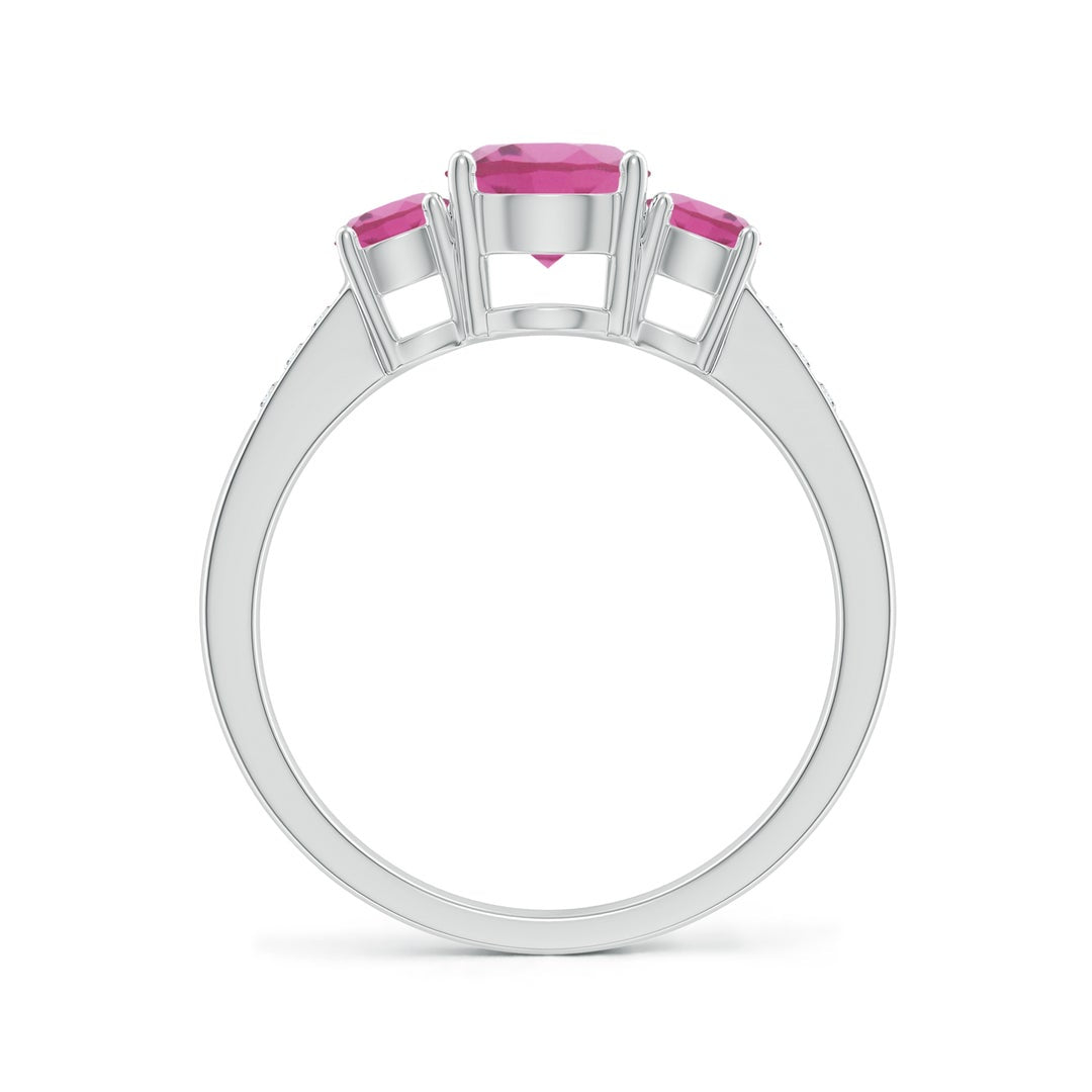 Three-Stone Pink Tourmaline Moissanite Accents Engagement Ring