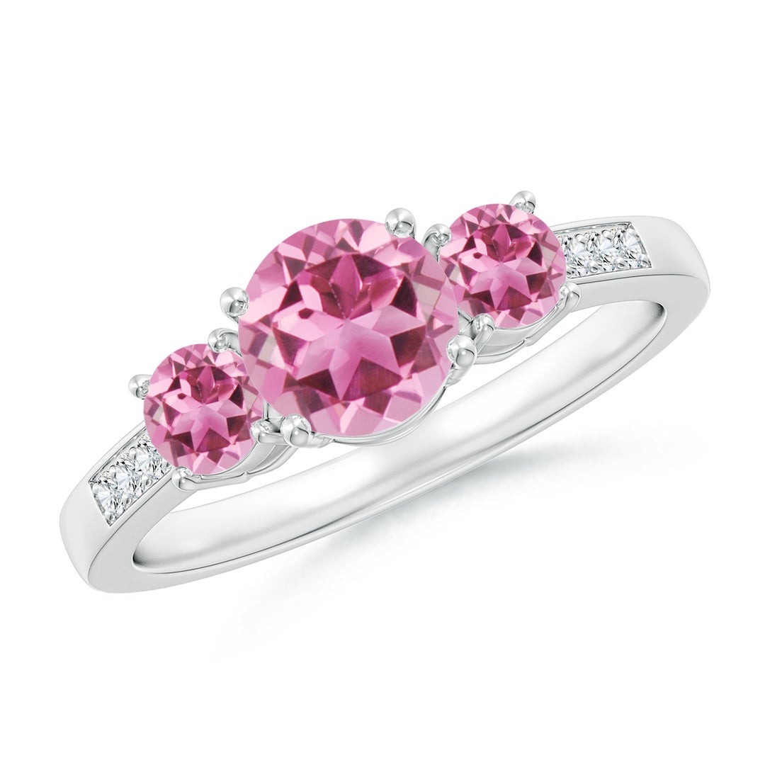 Three-Stone Pink Tourmaline Moissanite Accents Engagement Ring