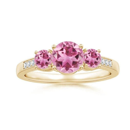 Three-Stone Pink Tourmaline Moissanite Accents Engagement Ring