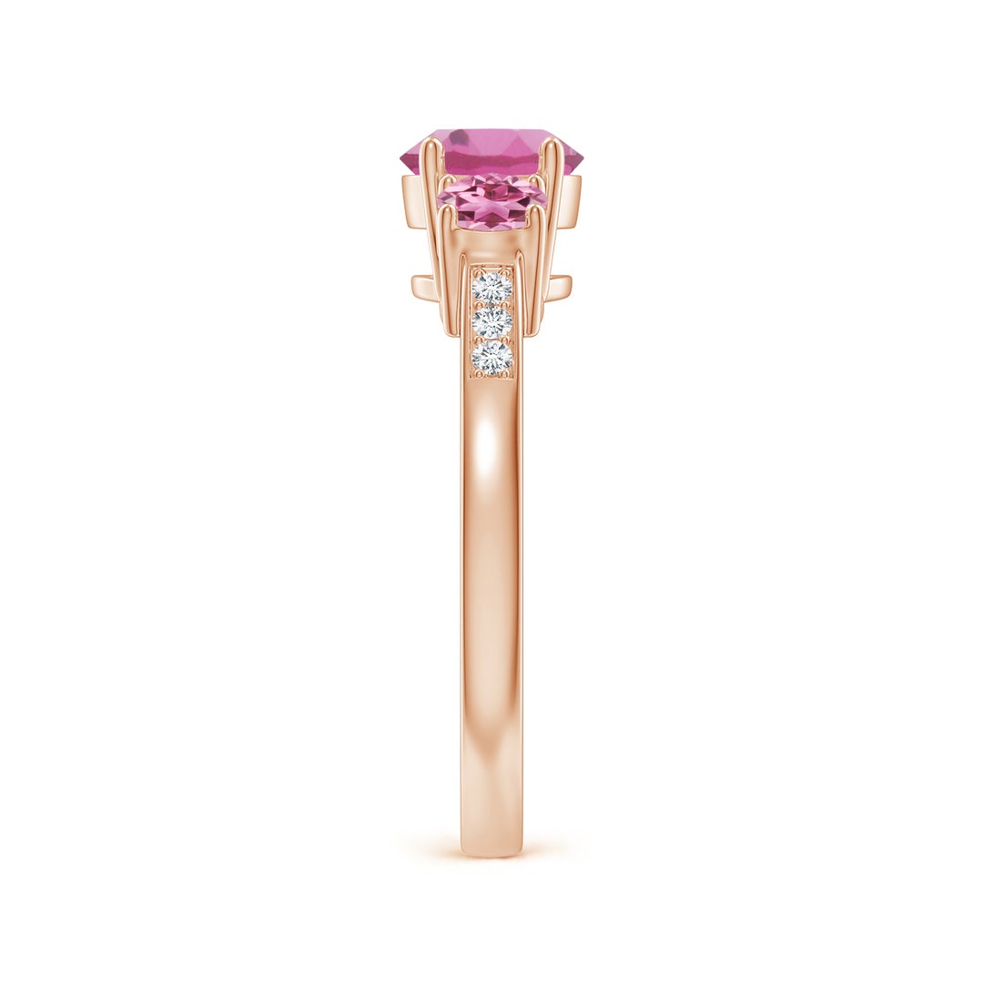 Three-Stone Pink Tourmaline Moissanite Accents Engagement Ring