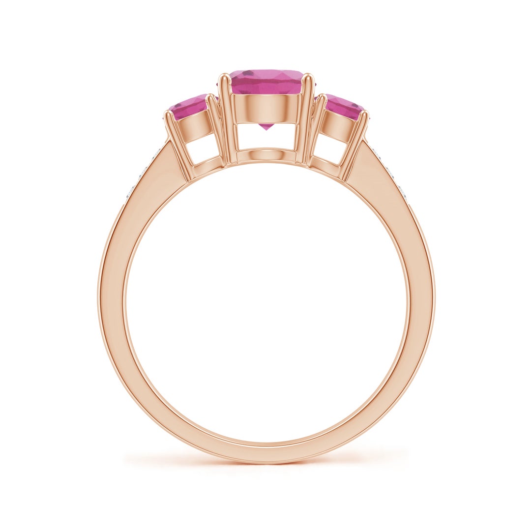 Three-Stone Pink Tourmaline Moissanite Accents Engagement Ring