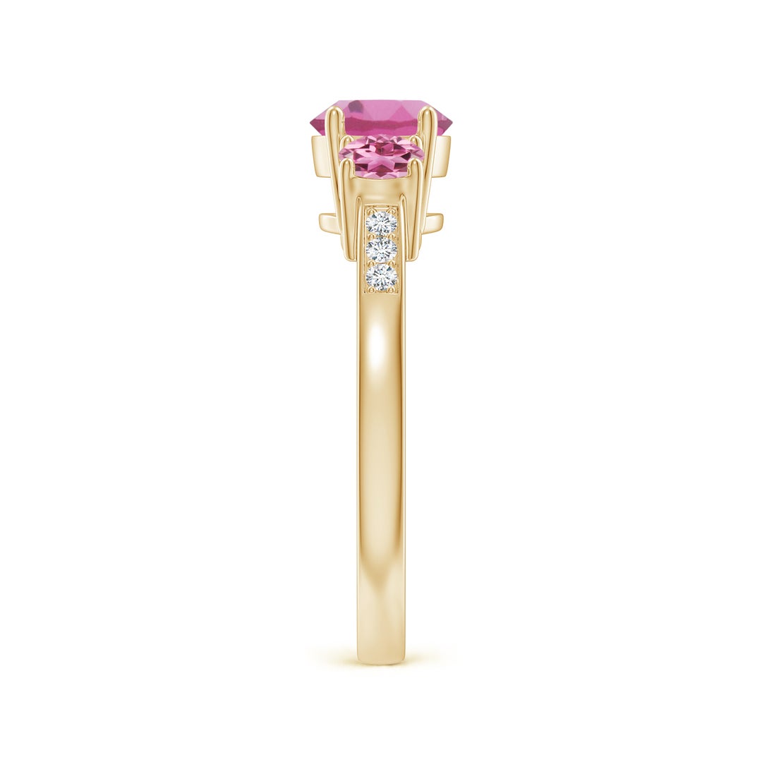 Three-Stone Pink Tourmaline Moissanite Accents Engagement Ring
