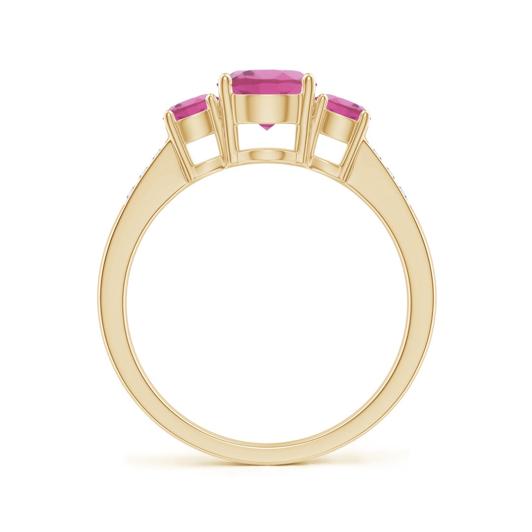 Three-Stone Pink Tourmaline Moissanite Accents Engagement Ring