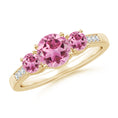 Three-Stone Pink Tourmaline Moissanite Accents Engagement Ring