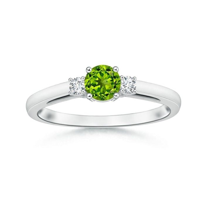 Three Stone Round Peridot with Moissanite Accents Promise Ring