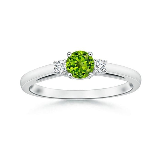 Three Stone Round Peridot with Moissanite Accents Promise Ring