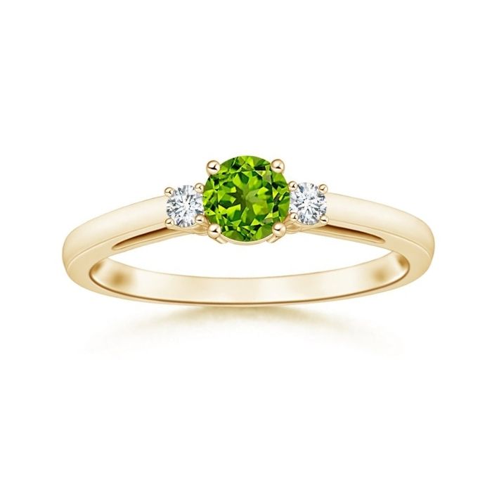 Three Stone Round Peridot with Moissanite Accents Promise Ring