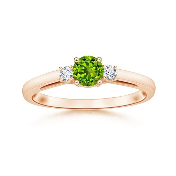 Three Stone Round Peridot with Moissanite Accents Promise Ring