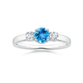 Three Stone Round Swiss Blue Topaz with Moissanite Accents Promise Ring