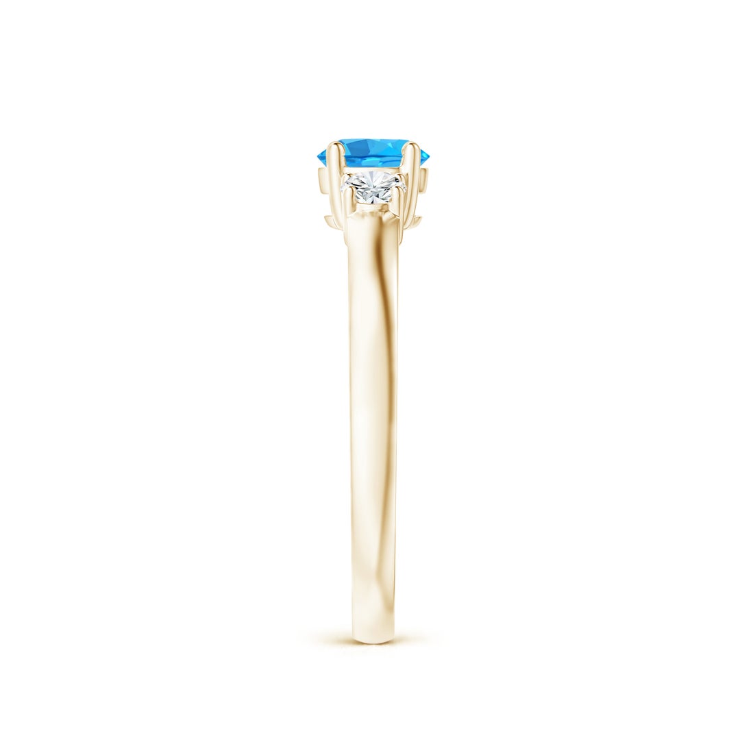 Three Stone Round Swiss Blue Topaz with Moissanite Accents Promise Ring
