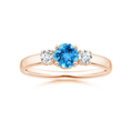 Three Stone Round Swiss Blue Topaz with Moissanite Accents Promise Ring