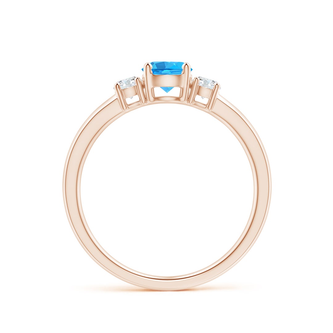 Three Stone Round Swiss Blue Topaz with Moissanite Accents Promise Ring