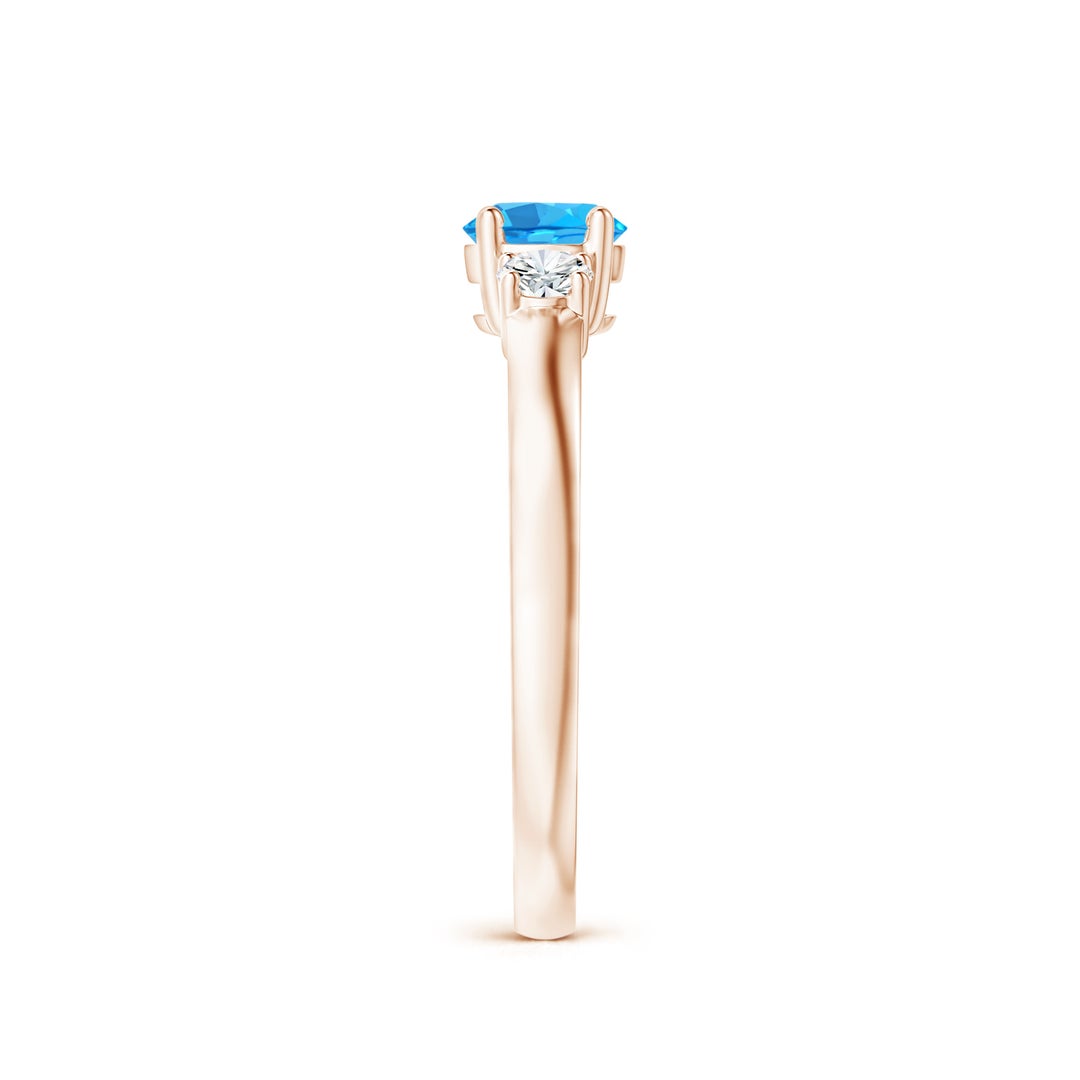 Three Stone Round Swiss Blue Topaz with Moissanite Accents Promise Ring