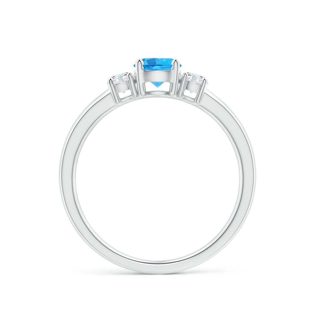 Three Stone Round Swiss Blue Topaz with Moissanite Accents Promise Ring