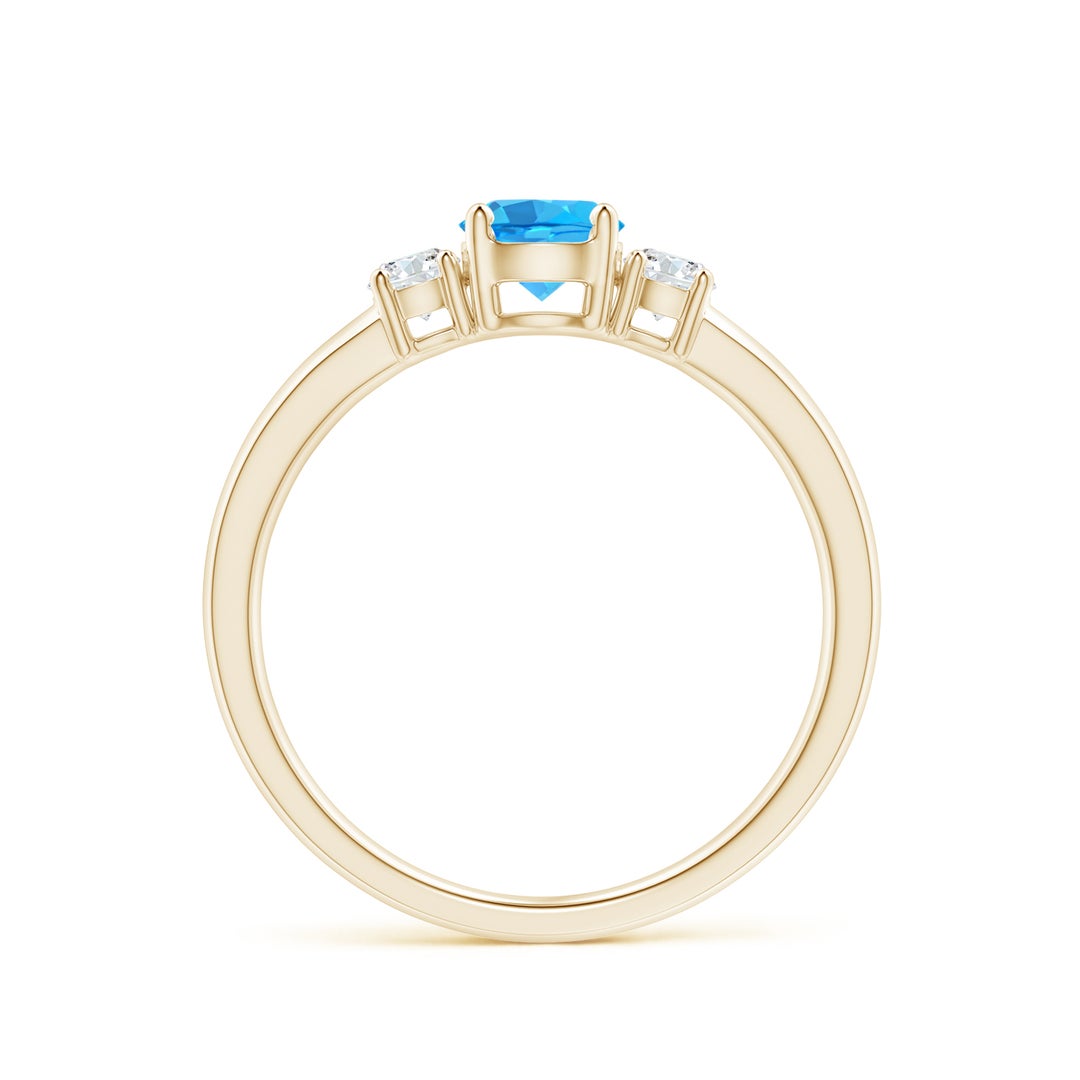 Three Stone Round Swiss Blue Topaz with Moissanite Accents Promise Ring