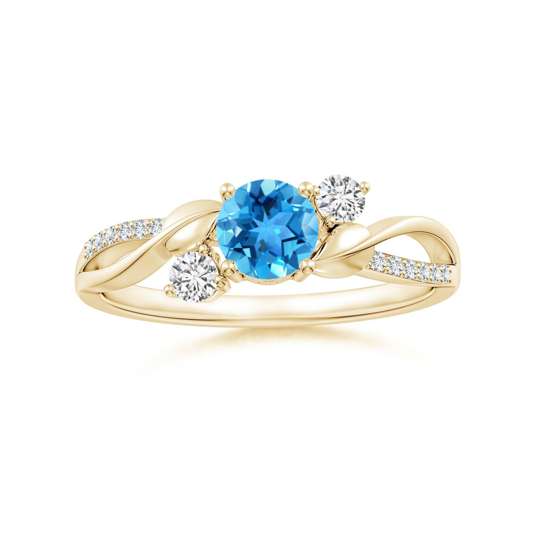 Three Stone Swiss Blue Topaz Twisted Band Promise Ring