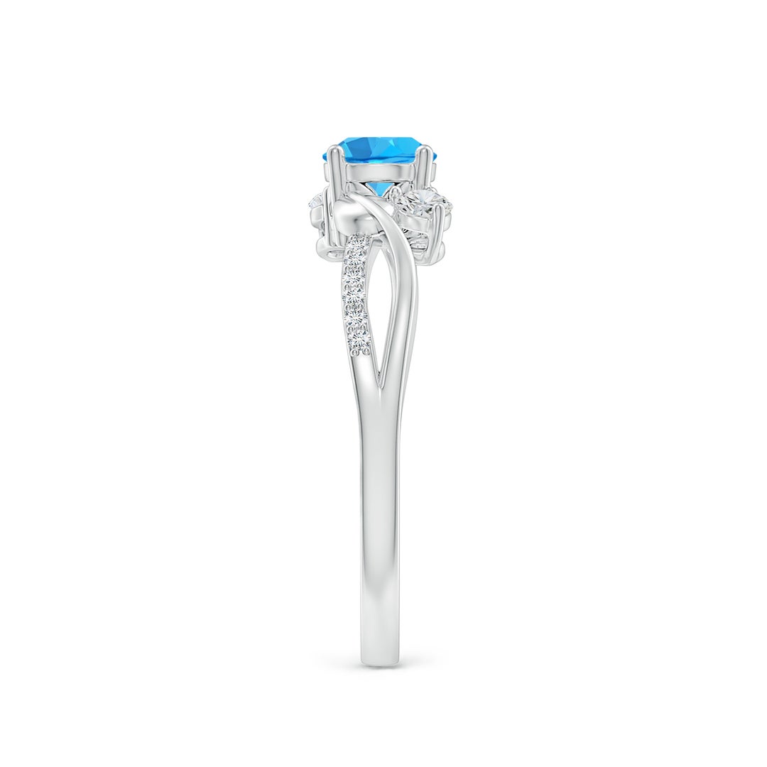 Three Stone Swiss Blue Topaz Twisted Band Promise Ring
