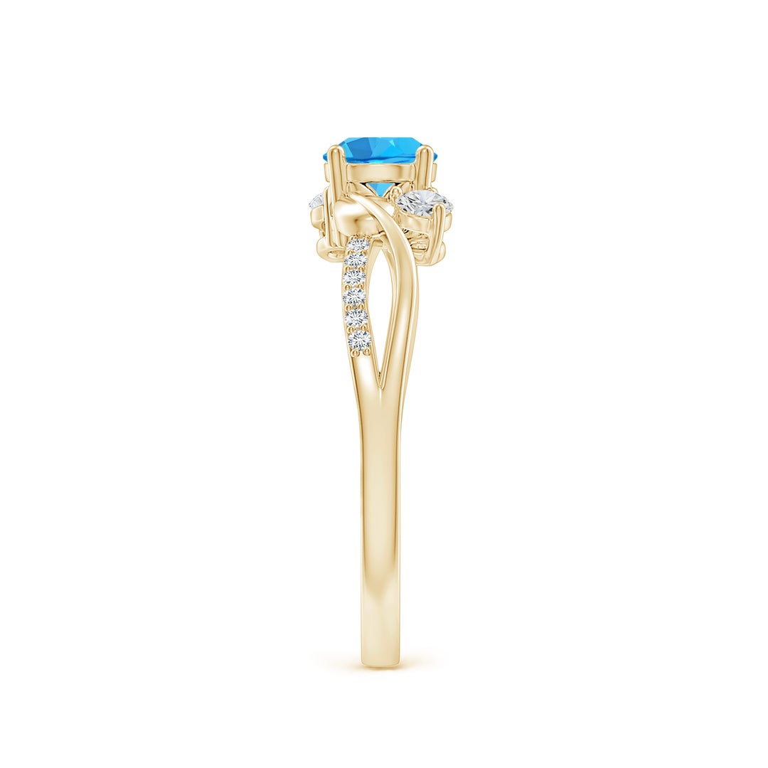 Three Stone Swiss Blue Topaz Twisted Band Promise Ring
