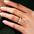 Load image into Gallery viewer, Three‑Stone Moissanite Engagement Ring with Pear‑Cut Accents
