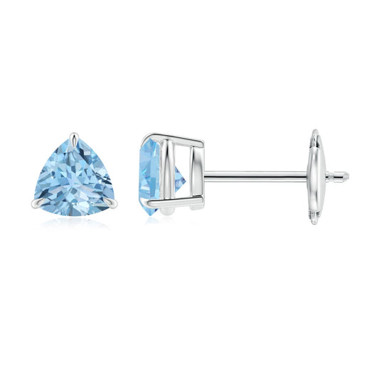 Trillion Cut Aquamarine Solitaire Stud Earrings