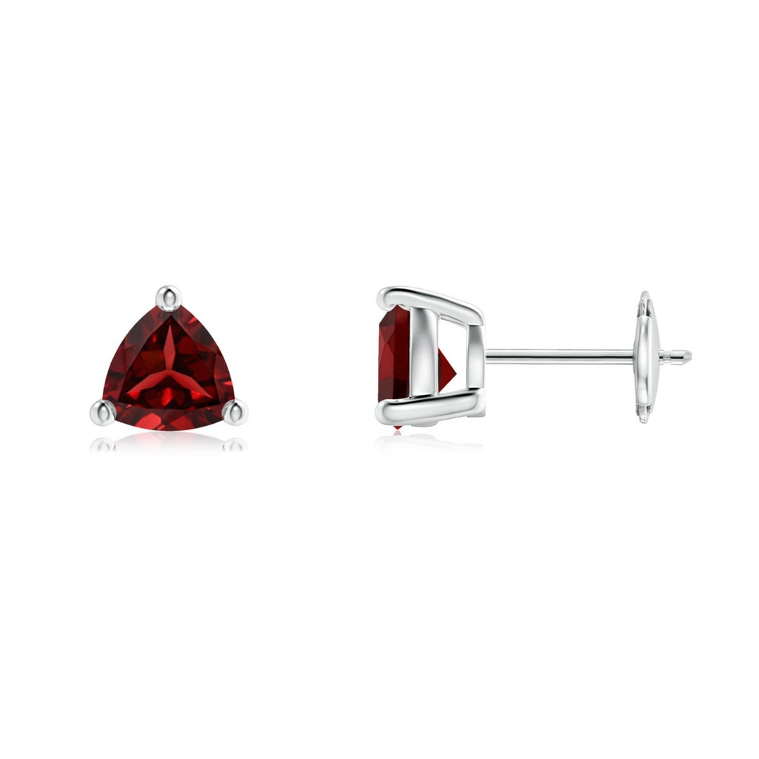 Trillion Garnet Solitaire Stud Earrings
