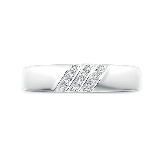 Triple Diagonal Grooves Channel-Set Moissanite Men's Wedding Band-3.5 mm
