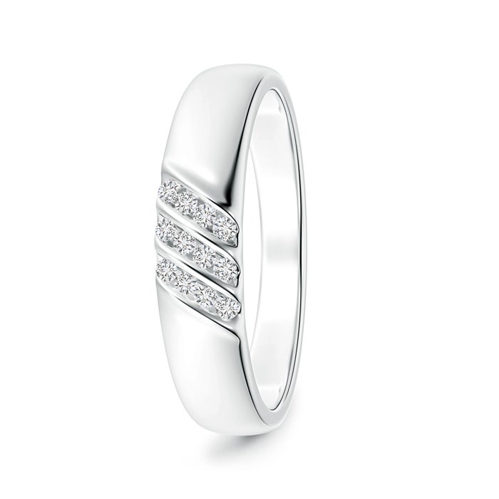 Triple Diagonal Grooves Channel-Set Moissanite Men's Wedding Band-3.5 mm