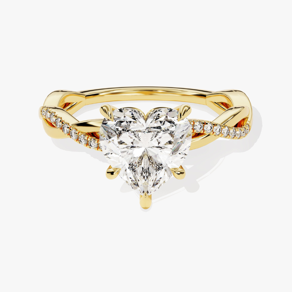 Twist Heart Cut Moissanite Engagement Ring with Pave Band