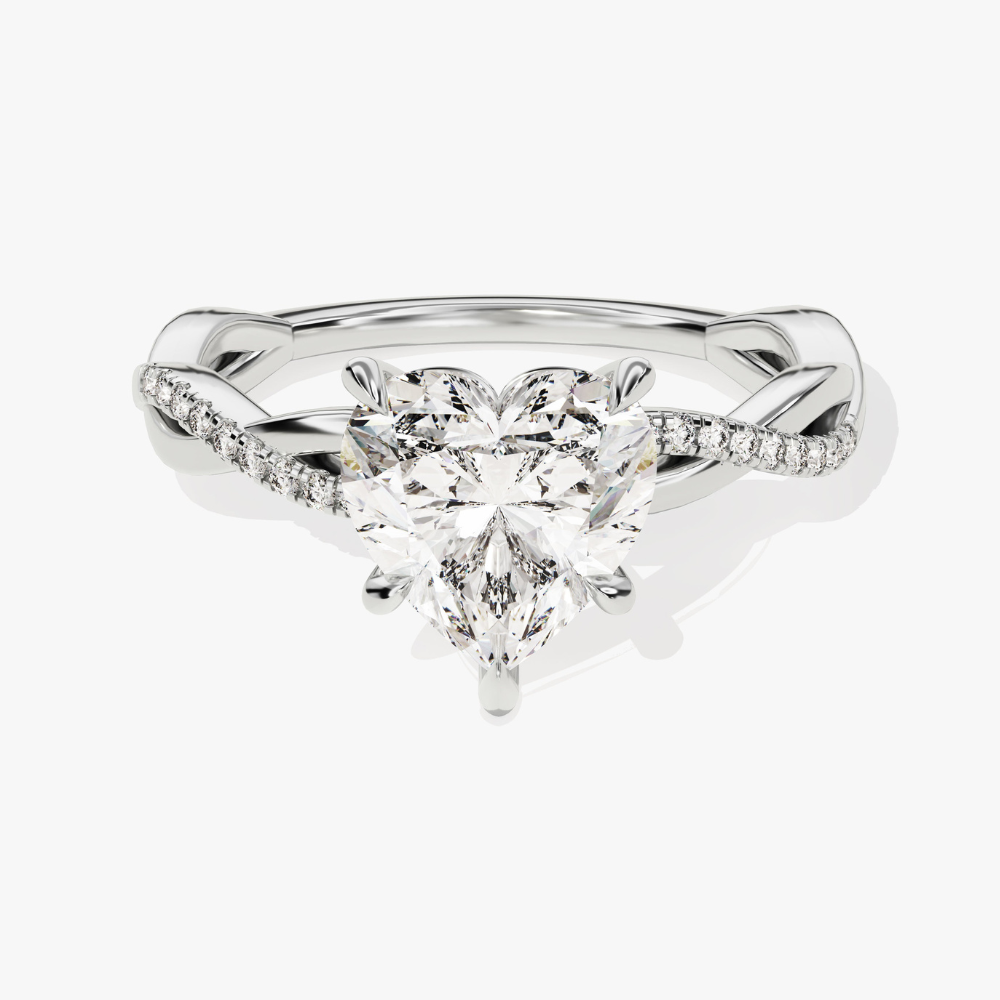 Twist Heart Cut Moissanite Engagement Ring with Pave Band