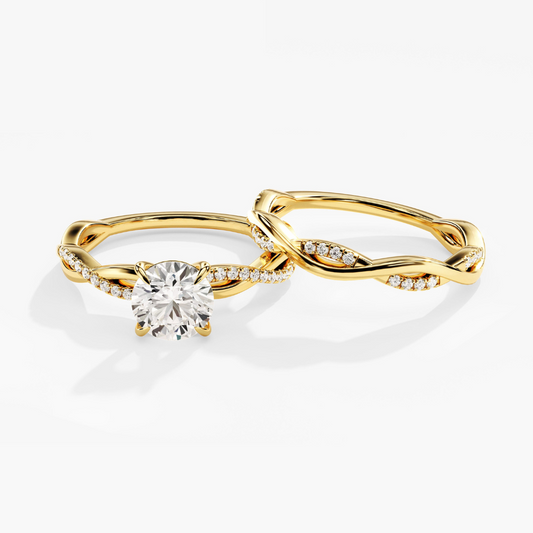 Twisted Vine Round Cut Moissanite Engagement Ring Bridal Set