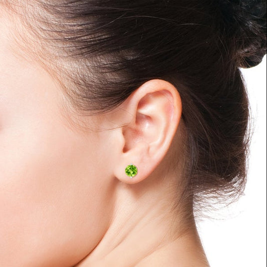 2.4 Carat TW Two-Prong Round Peridot Stud Earrings