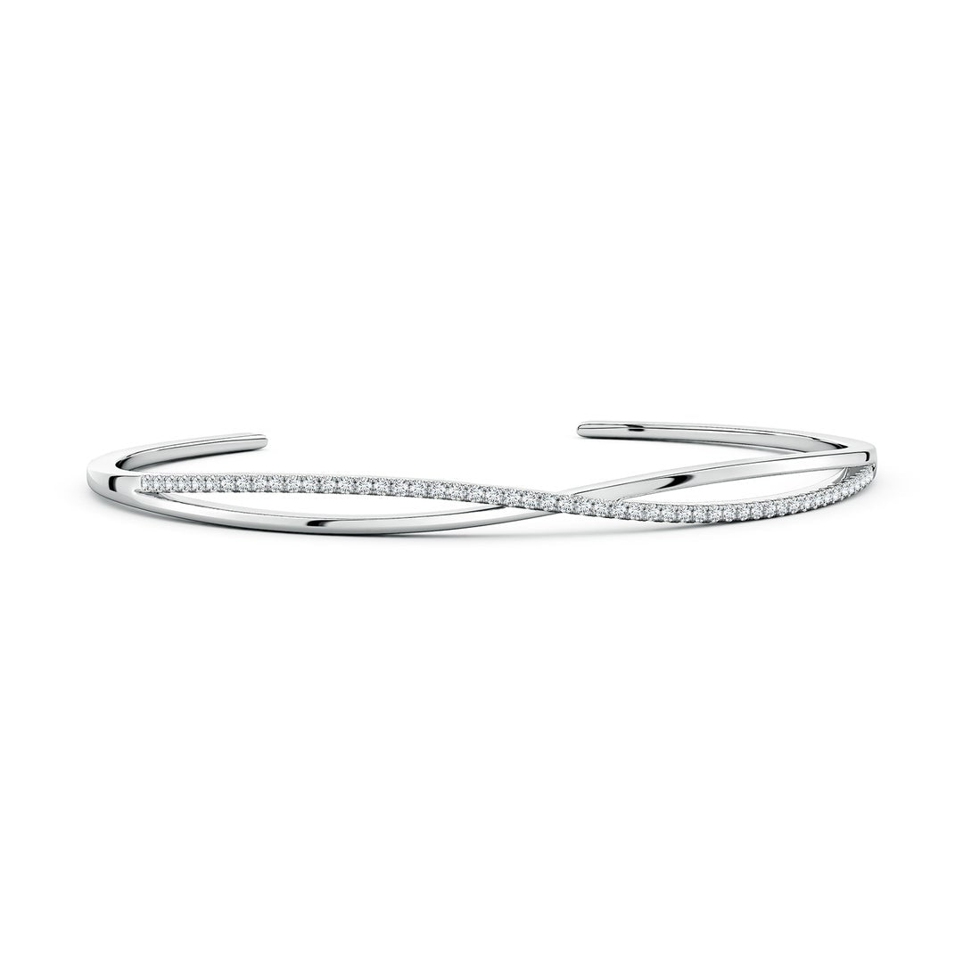 U-Pavé Set Round Moissanite Crossover Design Cuff Bracelet