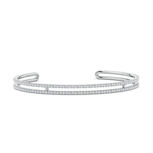 U-Pavé Round Moissanite Double-Line Design Cuff Bracelet