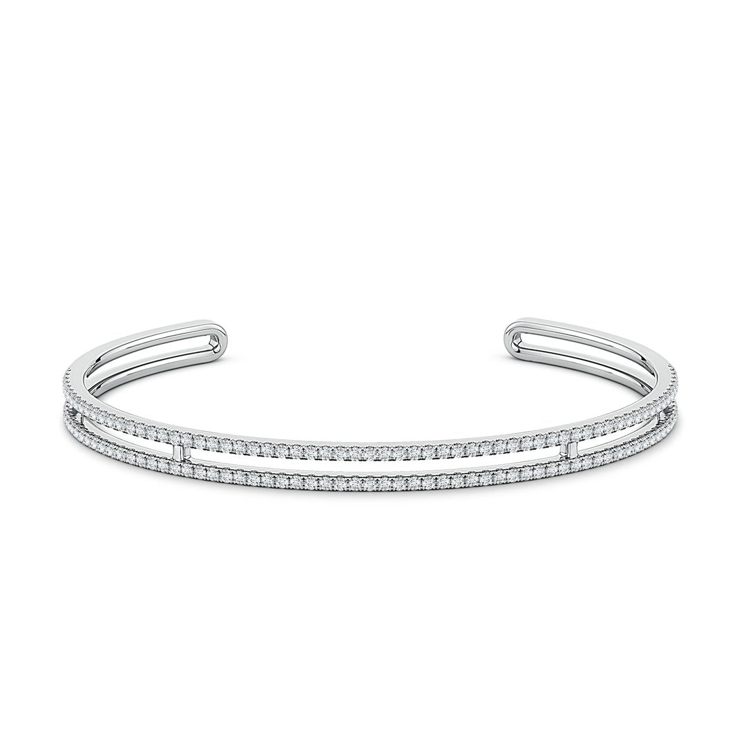 U-Pavé Round Moissanite Double-Line Design Cuff Bracelet