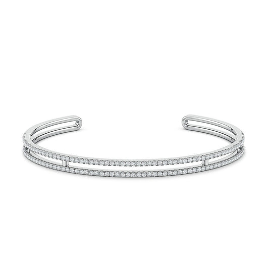U-Pavé Round Moissanite Double-Line Design Cuff Bracelet