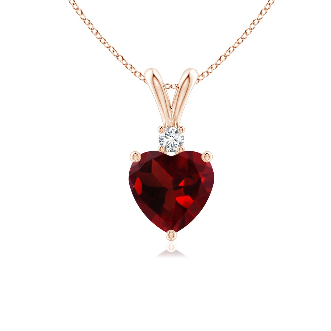 V-Bale Heart-Shaped Garnet with Moissanite Pendant Necklace
