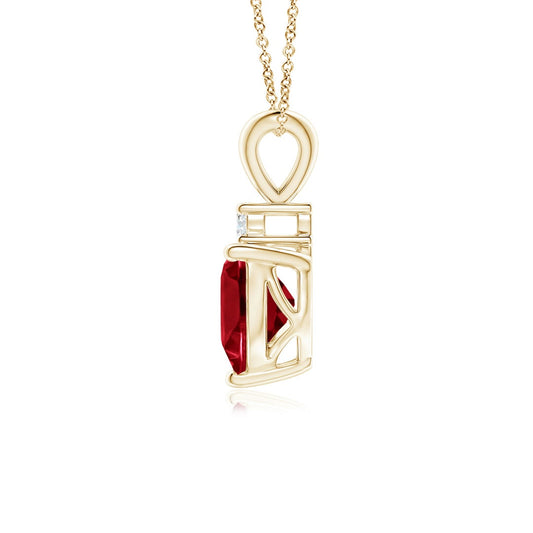 V-Bale Heart-Shaped Garnet with Moissanite Pendant Necklace