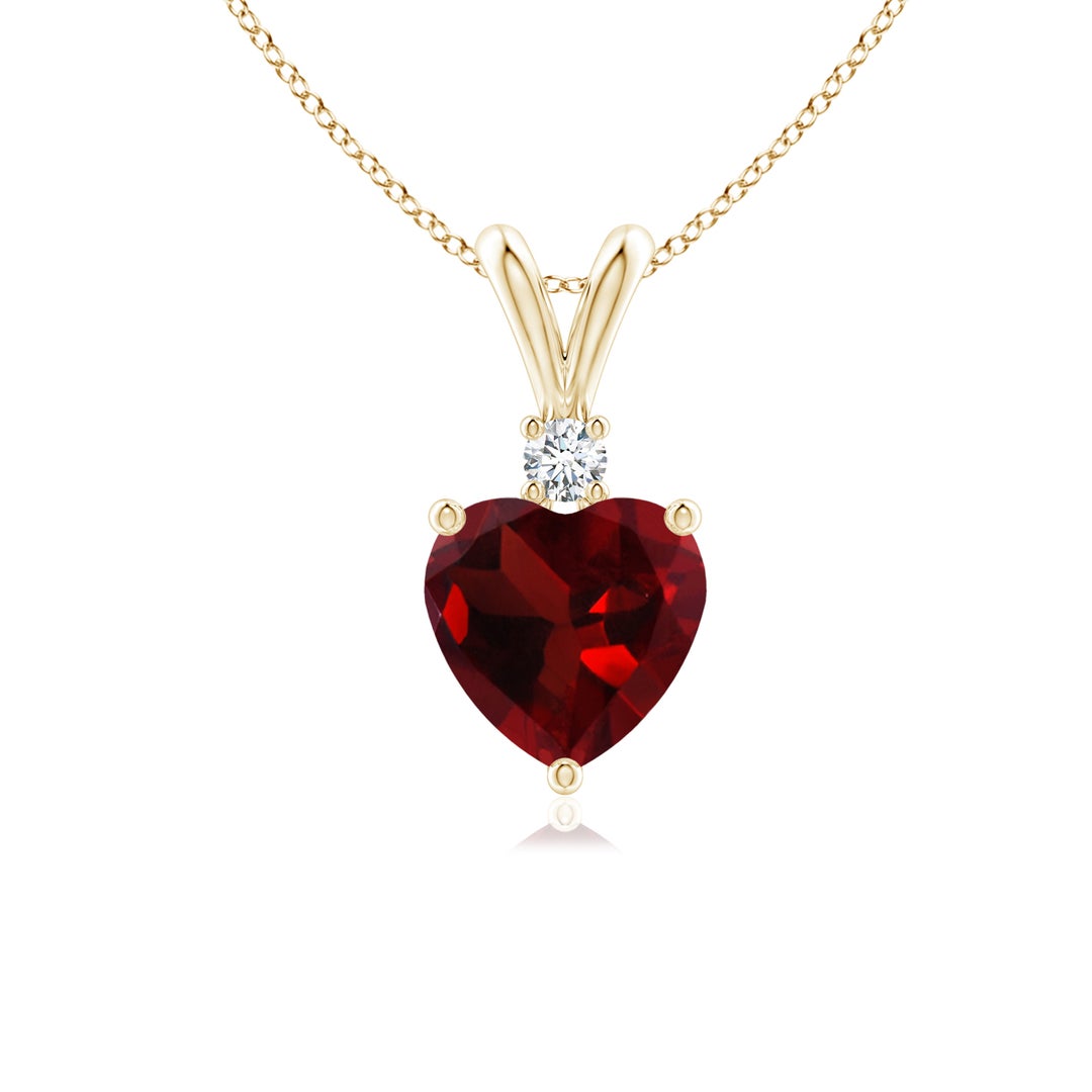 V-Bale Heart-Shaped Garnet with Moissanite Pendant Necklace