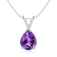 V-Bale Pear-Shaped Amethyst Solitaire Pendant Necklace