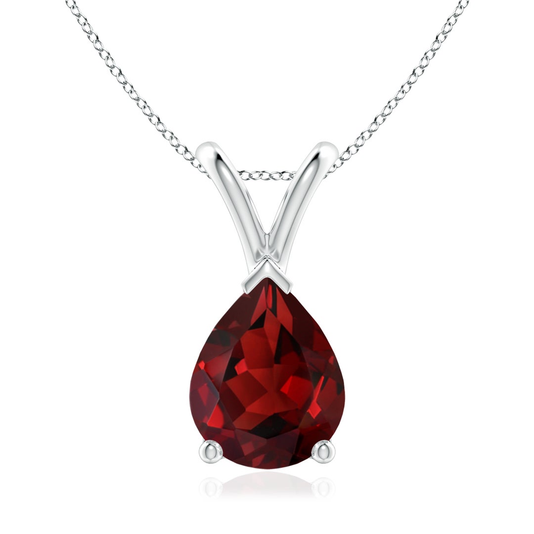 V-Bale Pear-Shaped Garnet Solitaire Pendant Necklace