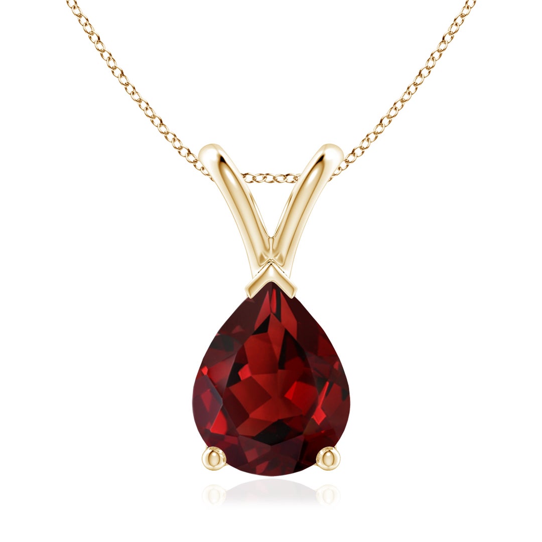 V-Bale Pear-Shaped Garnet Solitaire Pendant Necklace