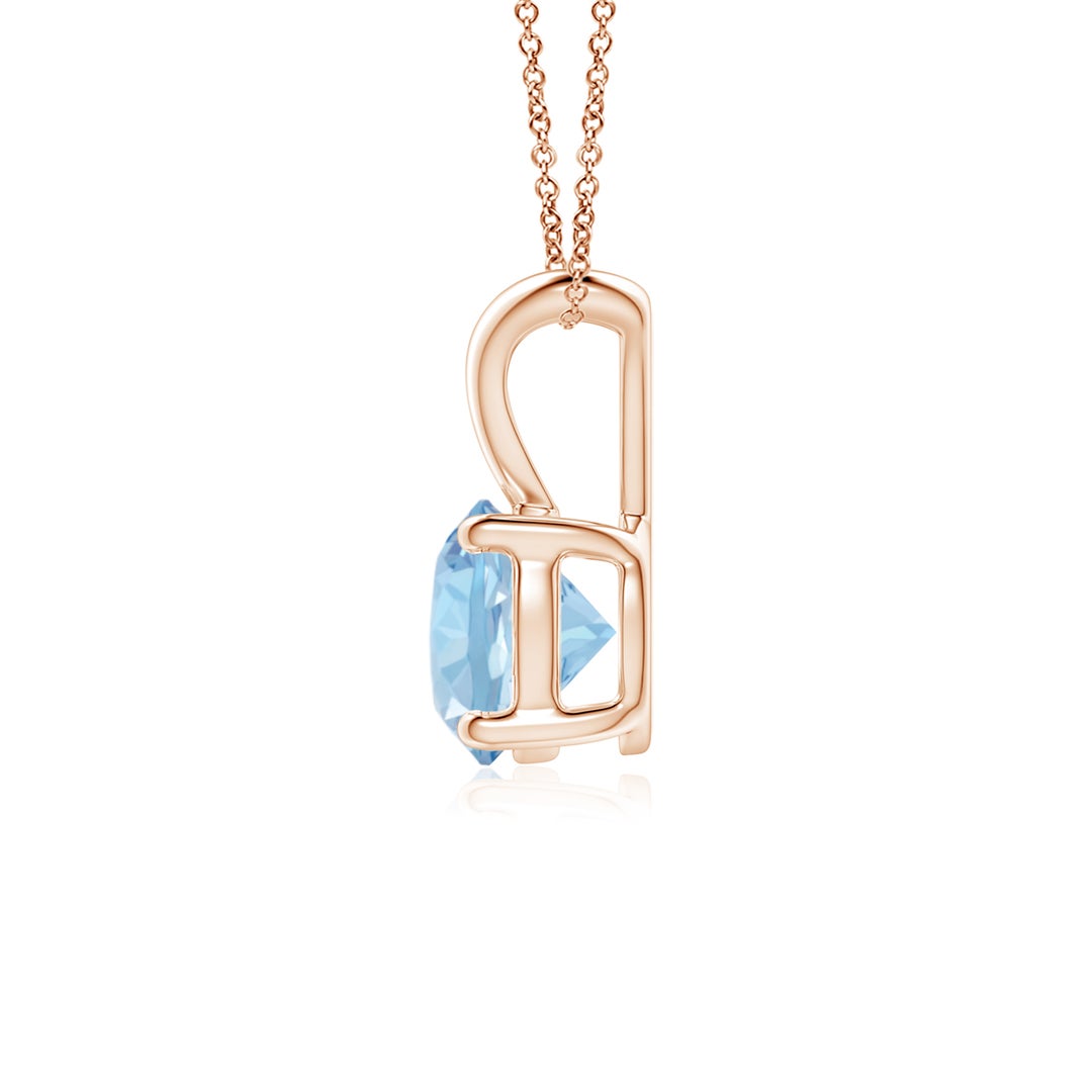 V-Bale Round Aquamarine Solitaire Pendant Necklace
